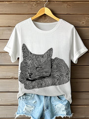 Women's Funny Cute Cat Short Sleeve T-shirt vetvanguards