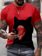 Men's Halloween Inspired Black Cat Print T-Shirt vetvanguards