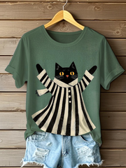 Women's Cat Art Print Casual T-shirt vetvanguards
