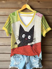 Women's Funny Cat Short Sleeve T-shirt vetvanguards
