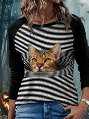Women's psychedelic art cat long sleeve T-shirts vetvanguards