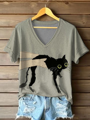 Women's Funny Cute Cat Short Sleeve T-shirt vetvanguards