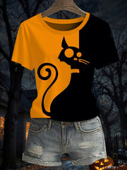 Women's Halloween Black Cat Short-sleeved T-shirt vetvanguards
