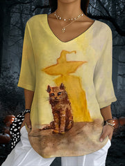 Women's Cat Print Casual T-shirt vetvanguards