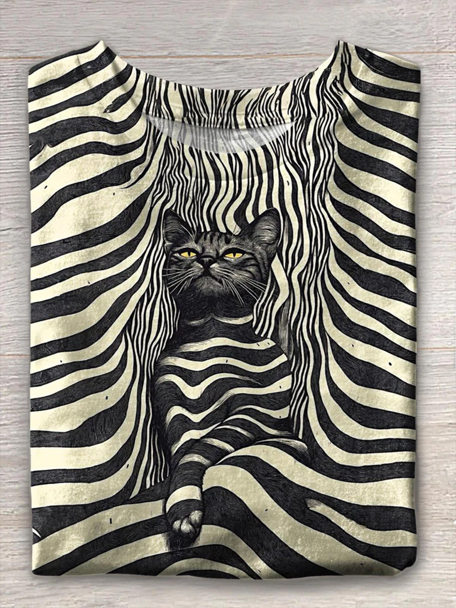 Women's Funny Cat Crew Neck Short Sleeve T-shirt vetvanguards