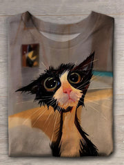 Women's Funny Cat Crew Neck Short Sleeve T-shirt vetvanguards