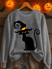 Women's Halloween Black Cat Sweatshirt vetvanguards