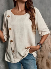 Women's cotton and linen casual T-shirt vetvanguards