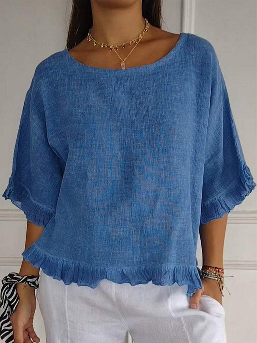 Women's Elegant Ruffled Linen Shirt vetvanguards