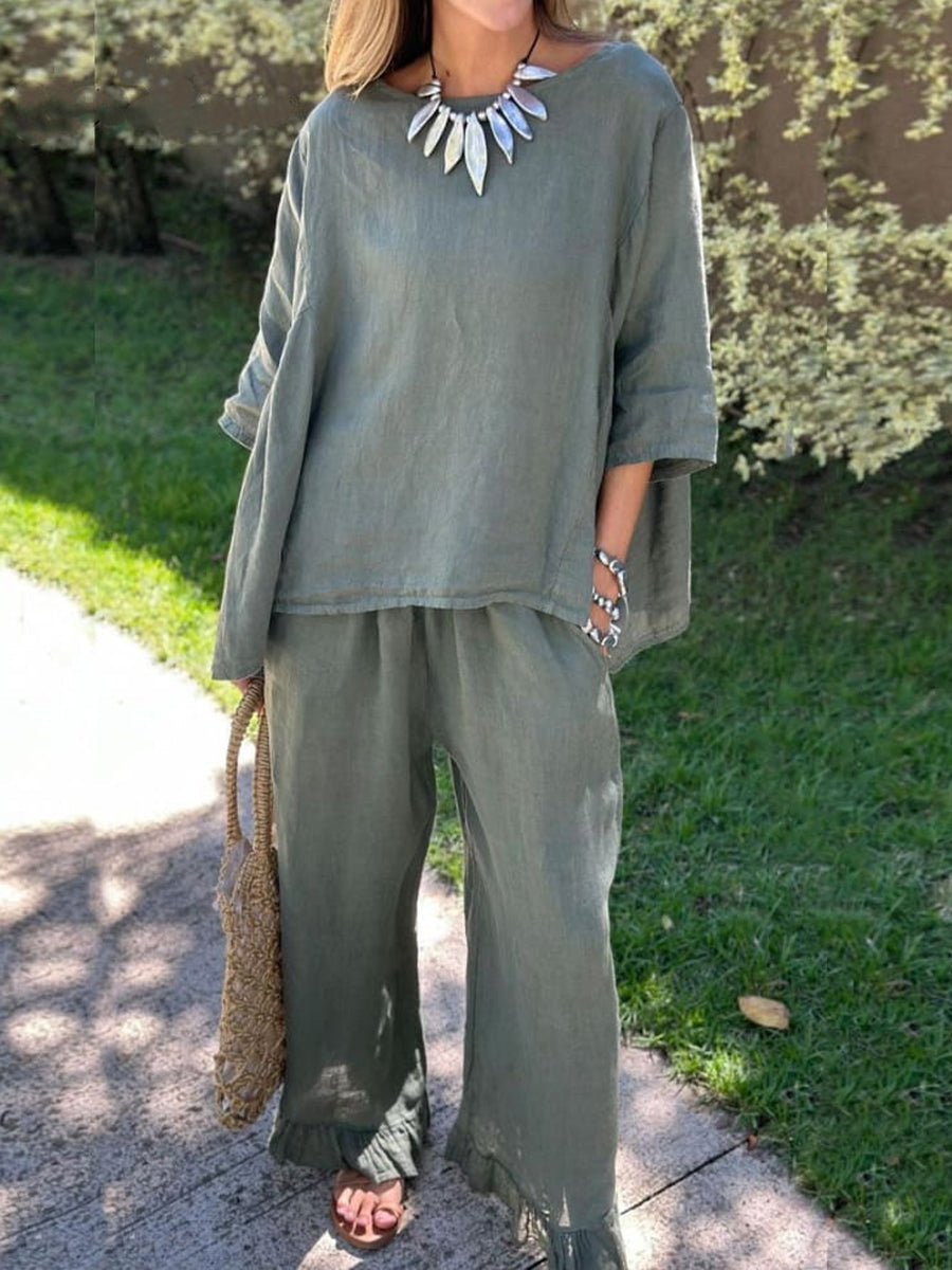 Women's Simple Solid Color Linen Set vetvanguards