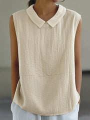 Women's Simple Solid Linen Sleeveless Shirt vetvanguards