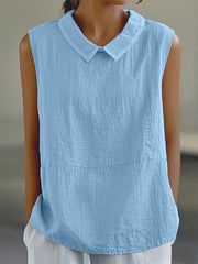 Women's Simple Solid Linen Sleeveless Shirt vetvanguards