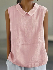 Women's Simple Solid Linen Sleeveless Shirt vetvanguards