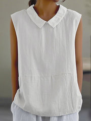 Women's Simple Solid Linen Sleeveless Shirt vetvanguards