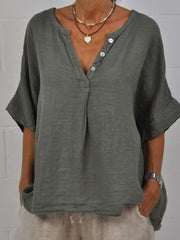 Women's Simple Solid Color Linen Shirt vetvanguards