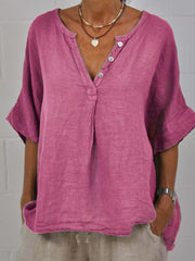 Women's Simple Solid Color Linen Shirt vetvanguards