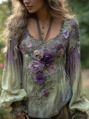 Women's Elegant Floral Embroidered Linen Shirt vetvanguards