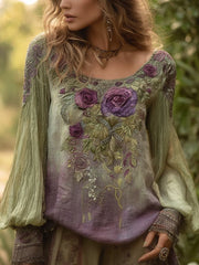 Women's Elegant Floral Embroidered Vintage Shirt vetvanguards