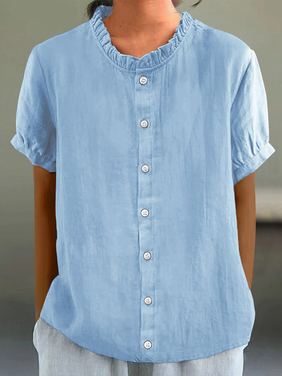 Women's Elegant Ruffled Linen Shirt vetvanguards
