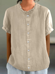Women's Elegant Ruffled Linen Shirt vetvanguards