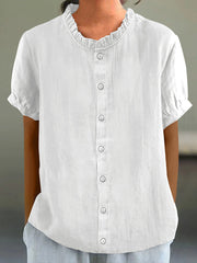 Women's Elegant Ruffled Linen Shirt vetvanguards