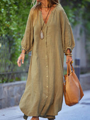 Women's Vintage Simple Linen Shirt Dress vetvanguards