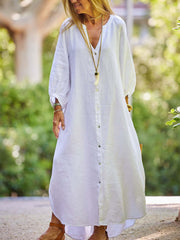Women's Vintage Simple Linen Shirt Dress vetvanguards