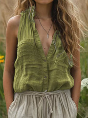 Women's Vintage Simple Linen Shirt vetvanguards