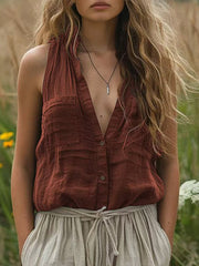 Women's Vintage Simple Linen Shirt vetvanguards