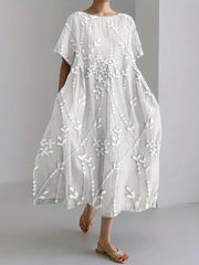 Women's Elegant Floral Embroidered Linen Dress vetvanguards