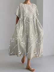 Women's Elegant Floral Embroidered Linen Dress vetvanguards