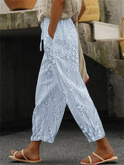 Women's Elegant Floral Embroidered Linen Pants vetvanguards