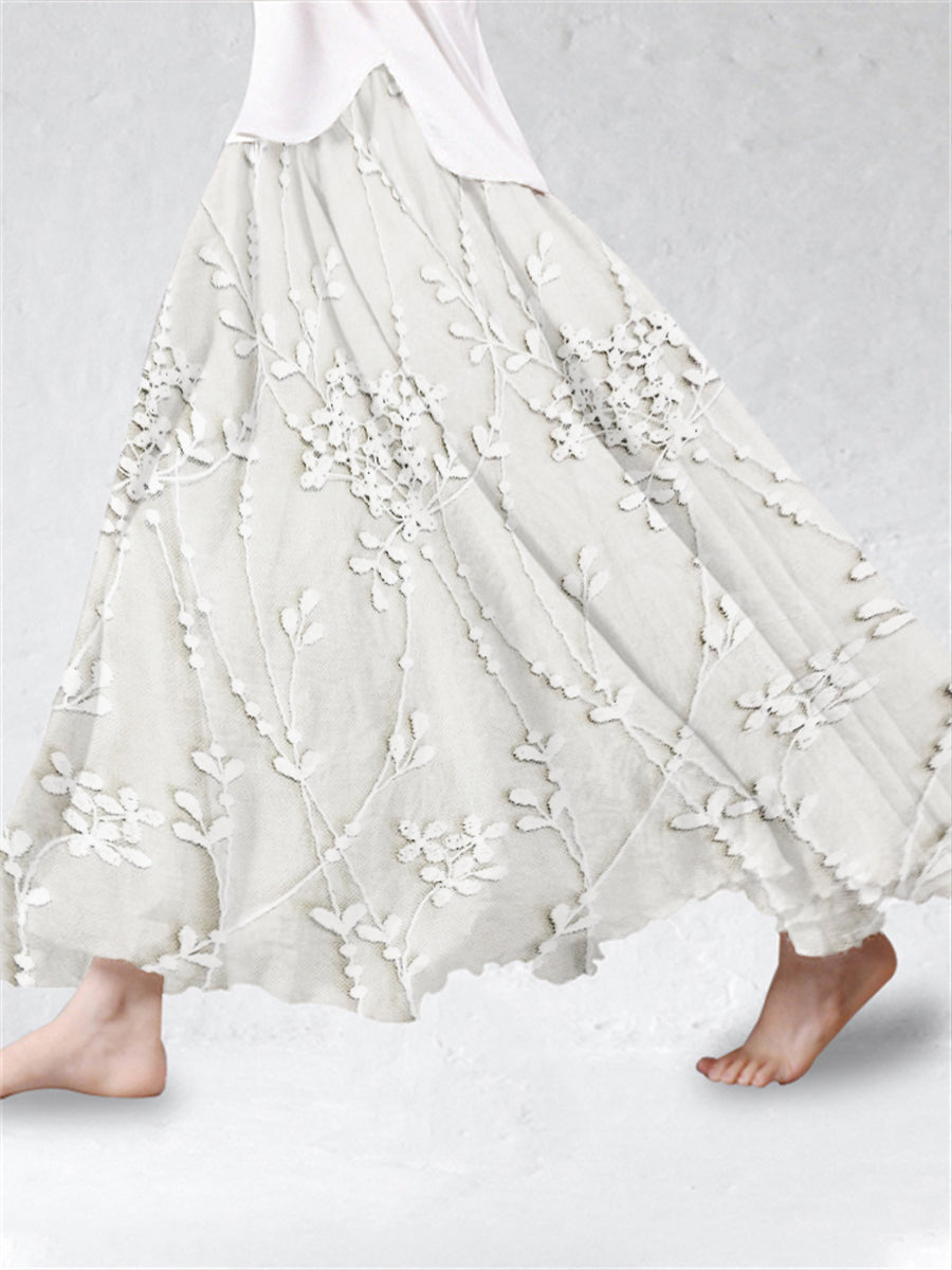 Women's Elegant Floral Embroidered Linen Skirt vetvanguards