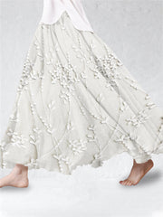 Women's Elegant Floral Embroidered Linen Skirt vetvanguards