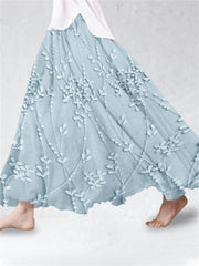 Women's Elegant Floral Embroidered Linen Skirt vetvanguards