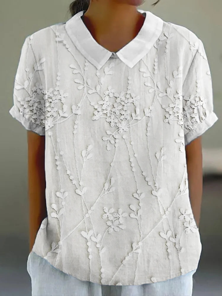 Women's Elegant Floral Embroidered Linen Shirt vetvanguards