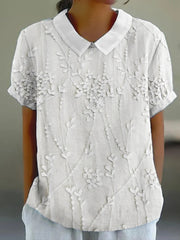 Women's Elegant Floral Embroidered Linen Shirt vetvanguards