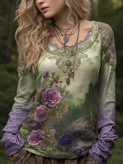 Women's Vintage Elegant Floral Embroidered Linen Shirt vetvanguards