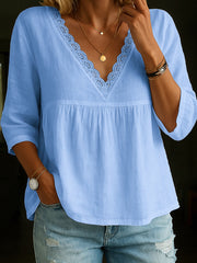 Women's Elegant Lace Patchwork Linen Shirt vetvanguards