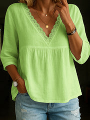 Women's Elegant Lace Patchwork Linen Shirt vetvanguards