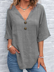 Printed V-Neck Lapel Button Vintage Casual Long Sleeve Shirt vetvanguards