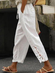 Women's Elegant Lace Patchwork Linen Pants vetvanguards