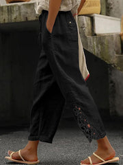 Women's Elegant Lace Patchwork Linen Pants vetvanguards