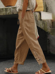 Women's Elegant Lace Patchwork Linen Pants vetvanguards