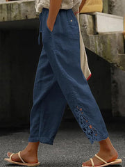 Women's Elegant Lace Patchwork Linen Pants vetvanguards
