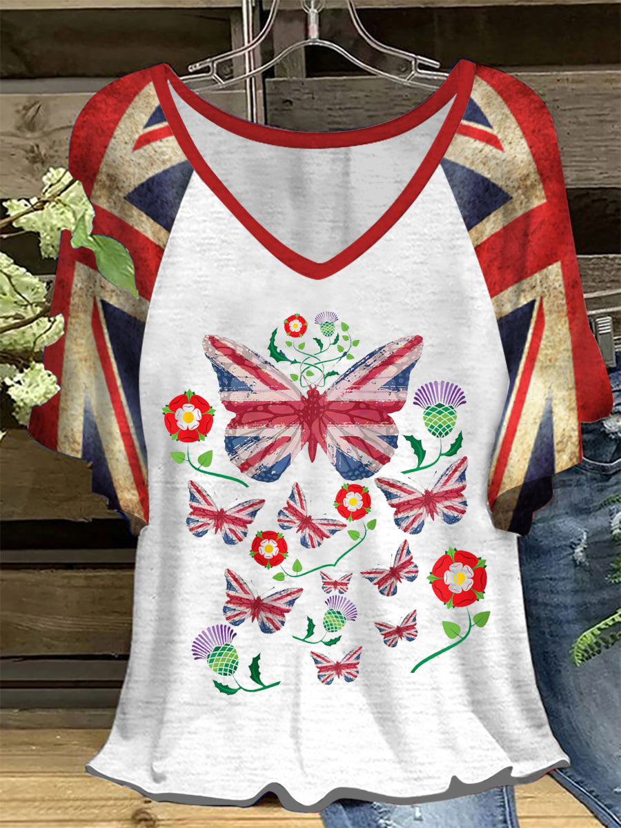 Women's Union Jack Butterfly Hang Shot Short Sleeve T-Shirt vetvanguards