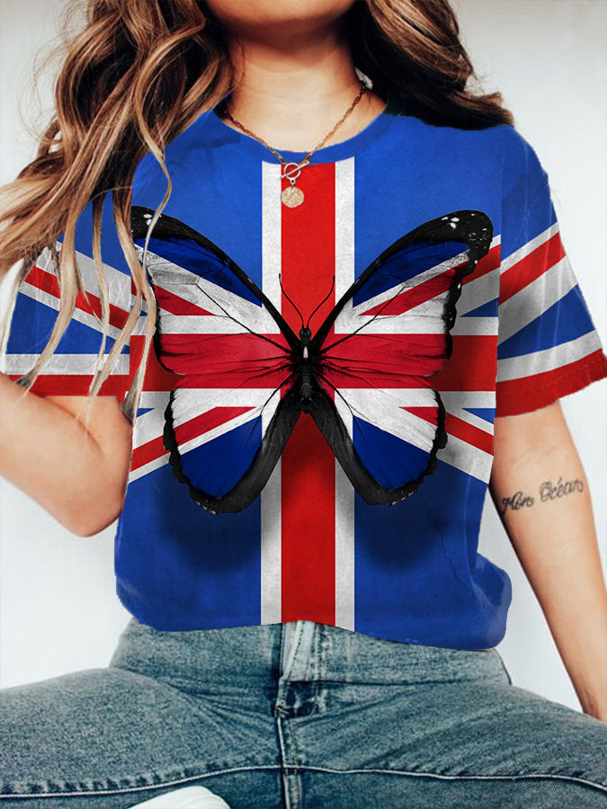 Women's Union Jack Butterfly Short-sleeved T-shirt vetvanguards