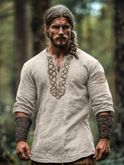 Men's Viking three-quarter-sleeve cotton and linen top vetvanguards