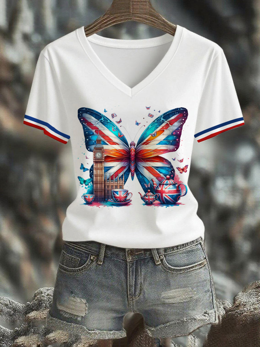Women's Union Jack Butterfly Short-sleeved T-shirt vetvanguards