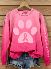 Women's Pink Paw Print Breast Cancer Awareness Sweatshirt vetvanguards